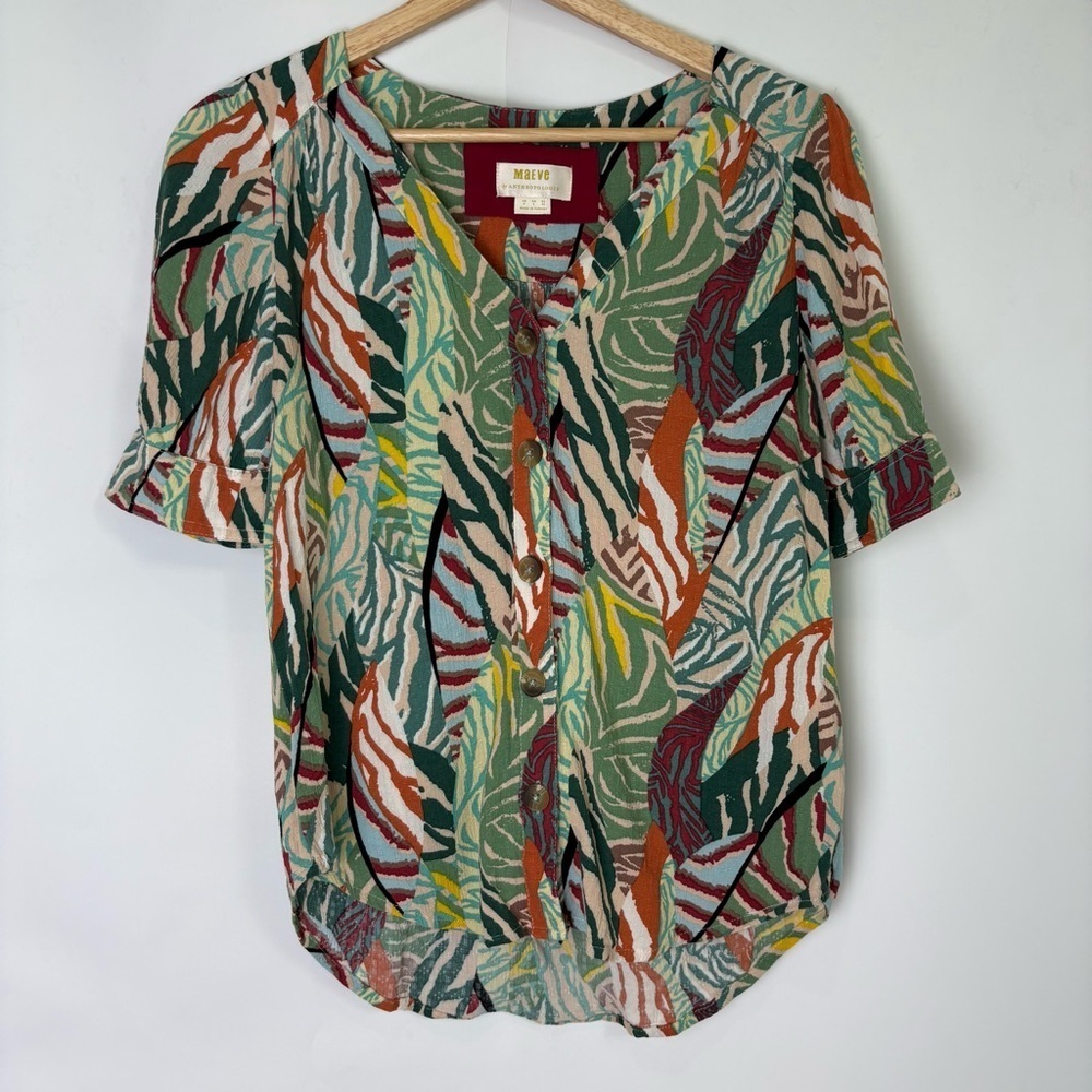 Maeve Short Sleeve Button Up Tropical Print Shirt